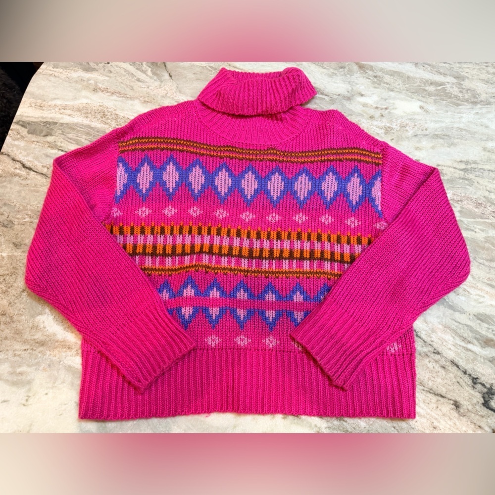 Fashion Nova Hot Pink Aztec Print Sweater Size L